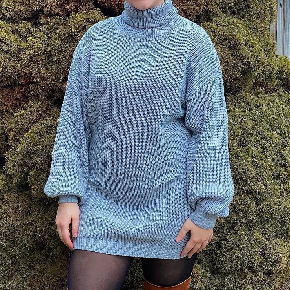 M Grey Turtleneck Sweater Dress